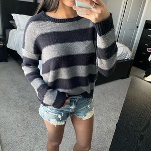 Cozy Knit Sweater with Navy blue and Grey Stripes